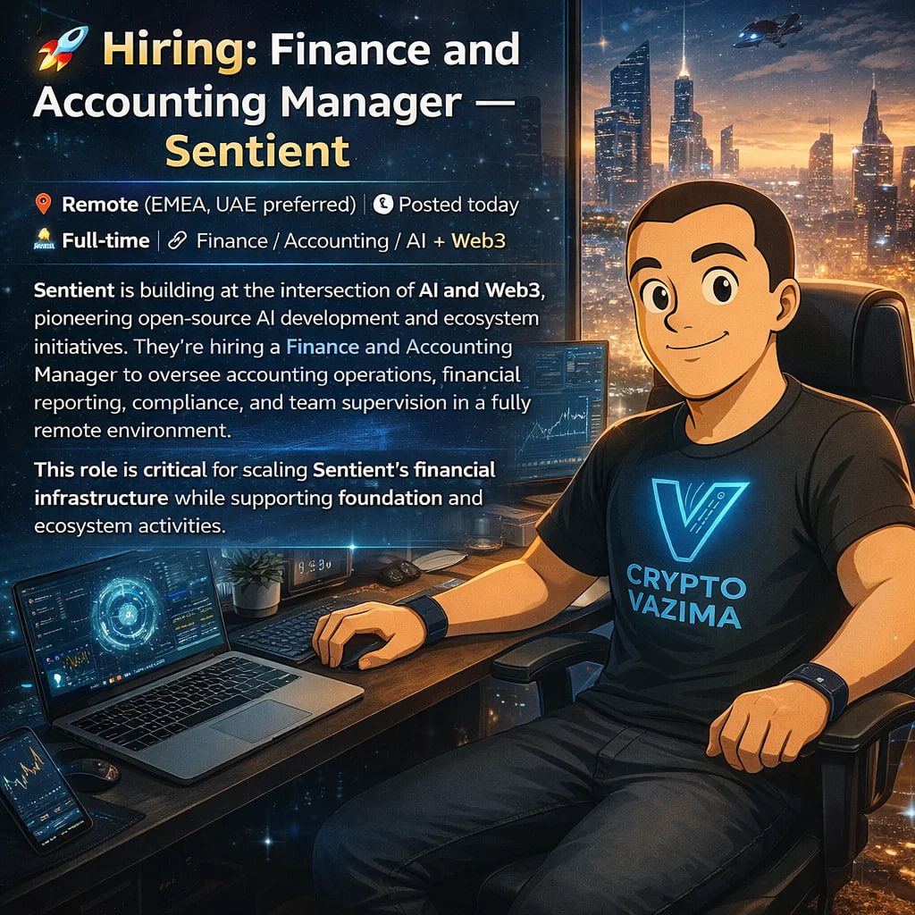 🚀 Hiring: Finance and Accounting Manager — Sentient 📍 Remote (EMEA / UAE  preferred) | 💼 Full-time | 🧑‍💻 Finance / Accounting | AI + Web3 Sentient  is pioneering open-source AI at
