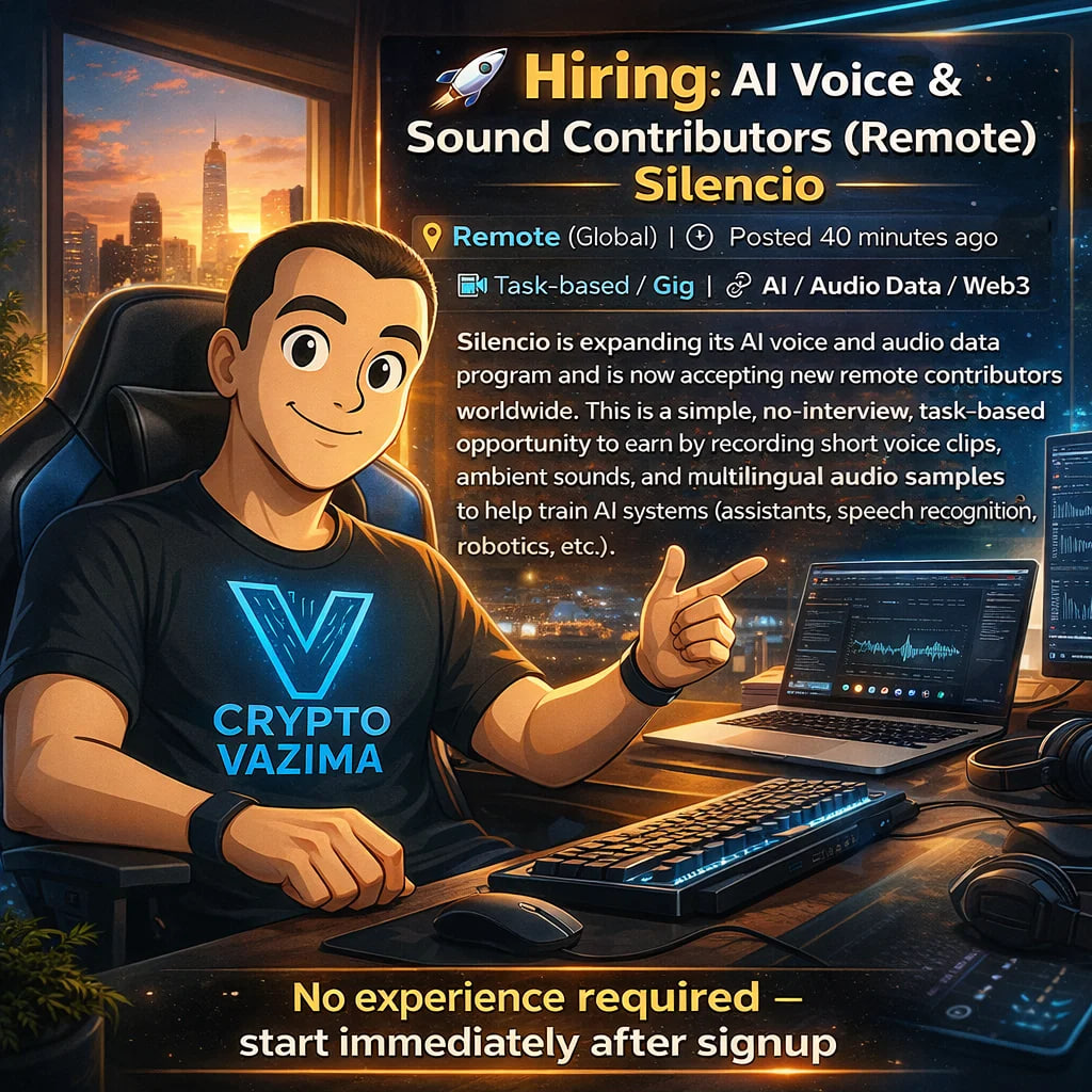 🚀 Hiring: AI Voice & Sound Contributors (Remote) — Silencio 📍 Remote  (Global) | 💼 Task-based / Gig | 🧑‍💻 AI / Audio | Earn up to $10/hr  Silencio is actively recruiting
