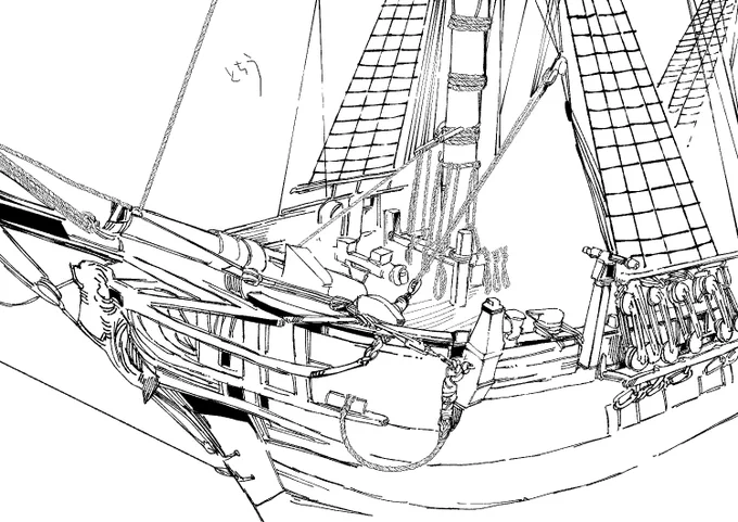 帆船が描けないつって練習してた時の絵が出てきた。 #シランド小話 