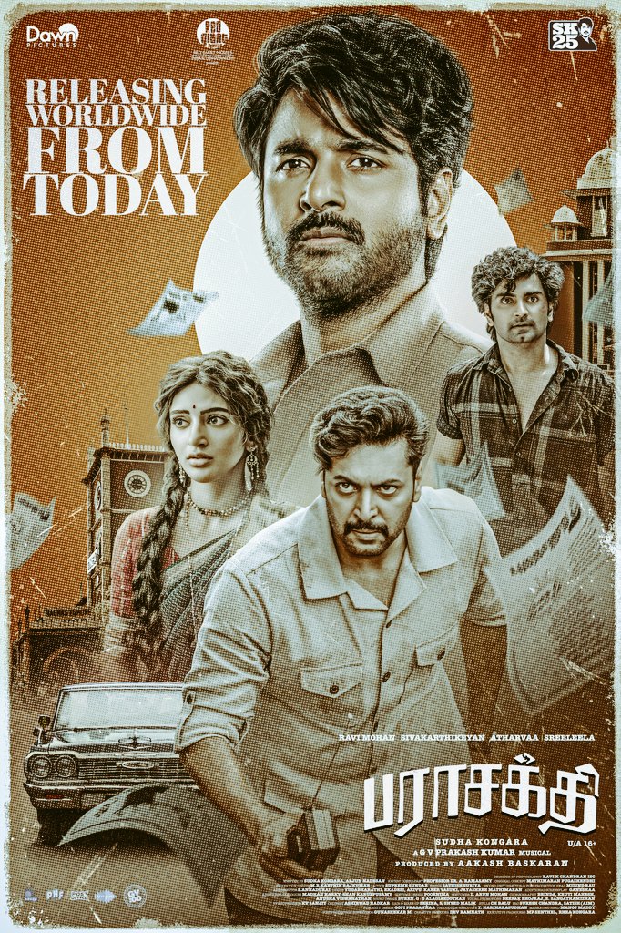 rammadhavan89's tweet photo. #ParasakthiPongal 4.25/5 .@Siva_Kartikeyan career best performance 🫡❤️‍🔥
And Sreeleela 👍
BGM &amp; cinematography 😎 Decent 1st half followed by banger interval
Climax 💯💯winner🏆🎉🏆 @iam_RaviMohan 👌👍 @Atharvaamurali ❤✌
Don't miss this in theatres #Parasakthi #ParasakthiPongal https://t.co/o9g1ijCAk7