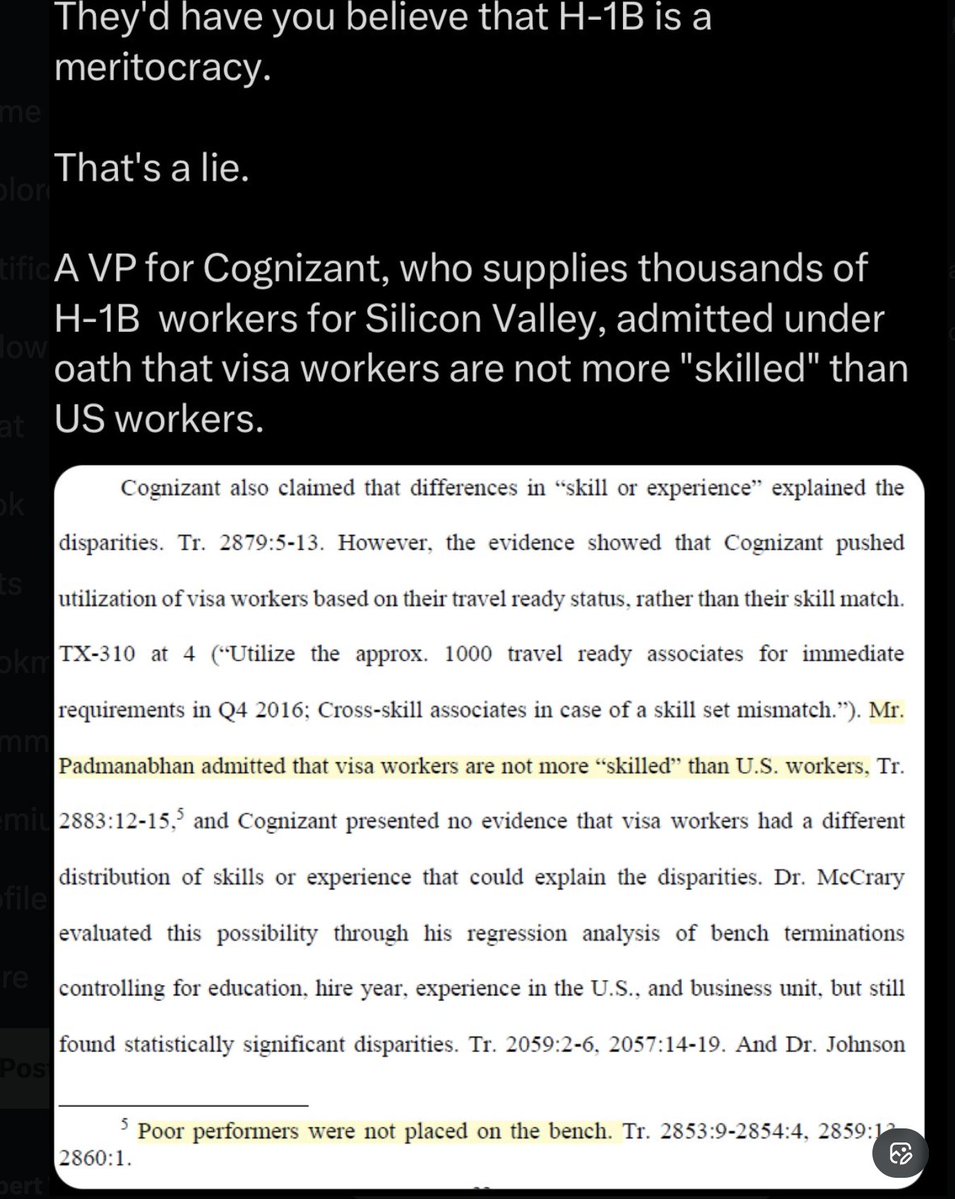 RedPillRabbit's tweet image. Scammers admitting UNDER OATH that H1Bs are NOT MORE SKILLED THAN AMERICANS.

When they are in court and think they are going to rot in jail, they get scared enough to tell the truth.