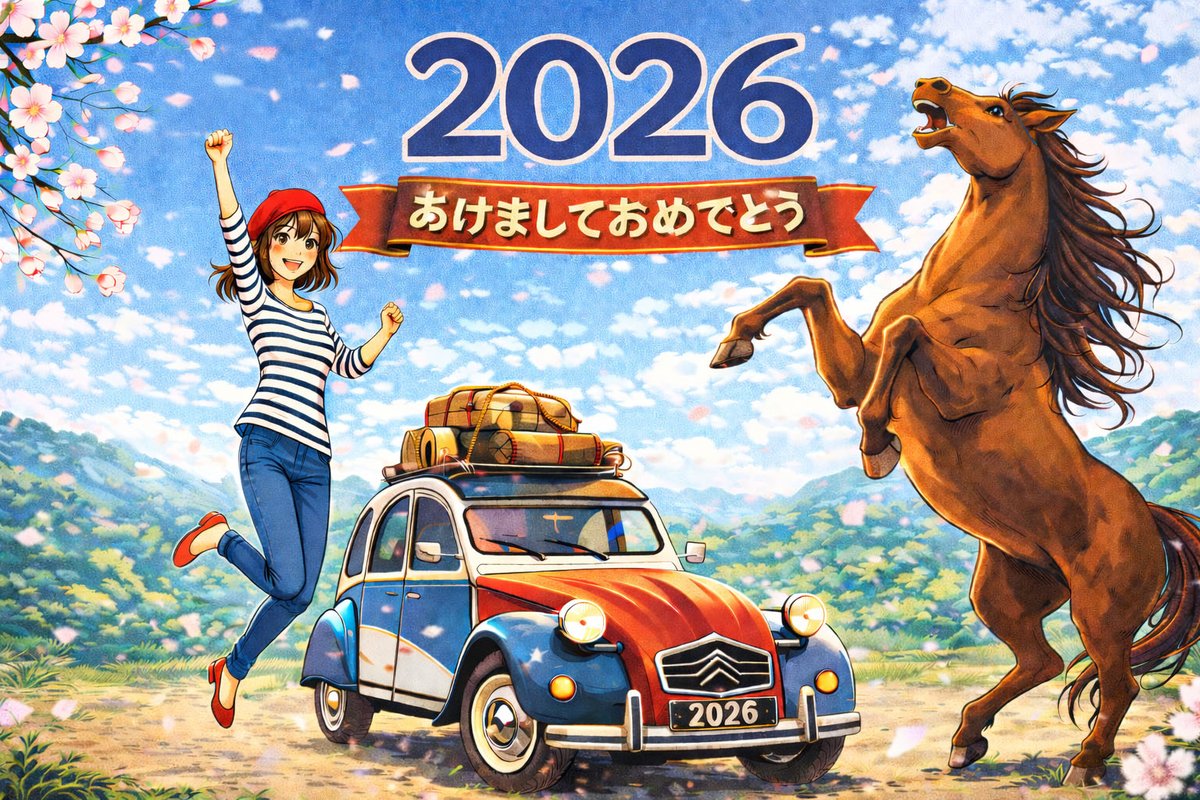 DominicoShop's tweet photo. 🐎✨ 2026年、午年。
自由に走る馬の年を、フランスの名車 2CV（ドゥ・シェヴォー） とともに迎えます 🚗
小さな馬力、大きな自由。
 あけましておめでとうございます！
👉 ブログはこちら
 https://t.co/pr2xqVQeuw
👉 2CVミニチュア
 https://t.co/MC1XqQ3Lpa
#午年 #2026 #2CV #Citroën #Dominico https://t.co/WRUgfDyL4m