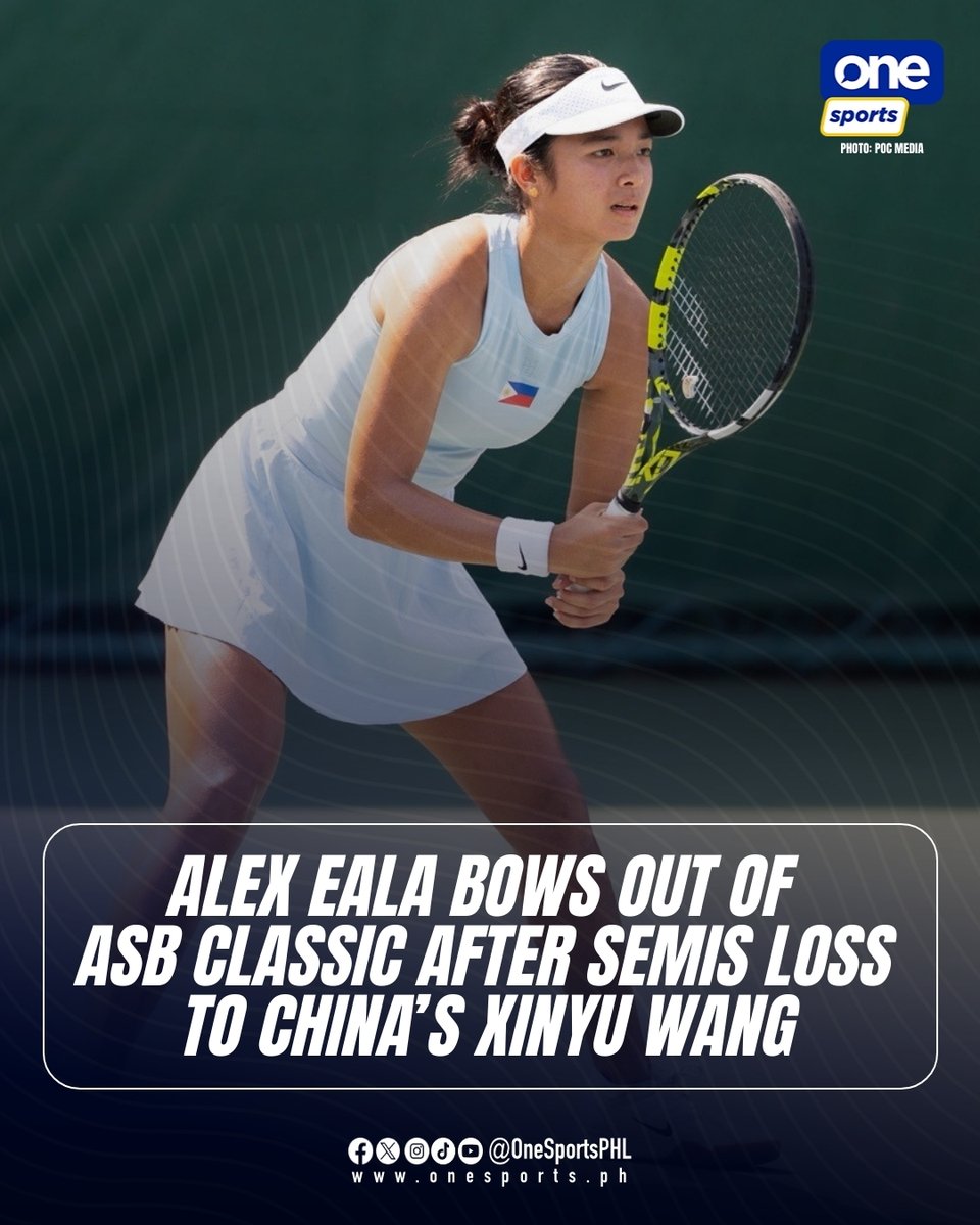 OneSportsPHL's tweet photo. STILL A PROUD RUN, ALEX 👏🇵🇭

Filipina tennis ace Alex Eala ends her campaign in the 2026 ASB Classic after falling to China’s Xinyu Wang in the women’s singles semifinal, 7-5, 5-7, 4-6.

#AlexEala #ASBClassic26 https://t.co/x3X89odQnV