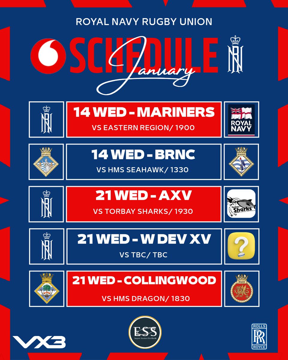 RNRugby's tweet photo. #NavyRugby January schedule.

Individual match details will be updated closer to kick off!

#GoNavy https://t.co/uMkNwqEaMc