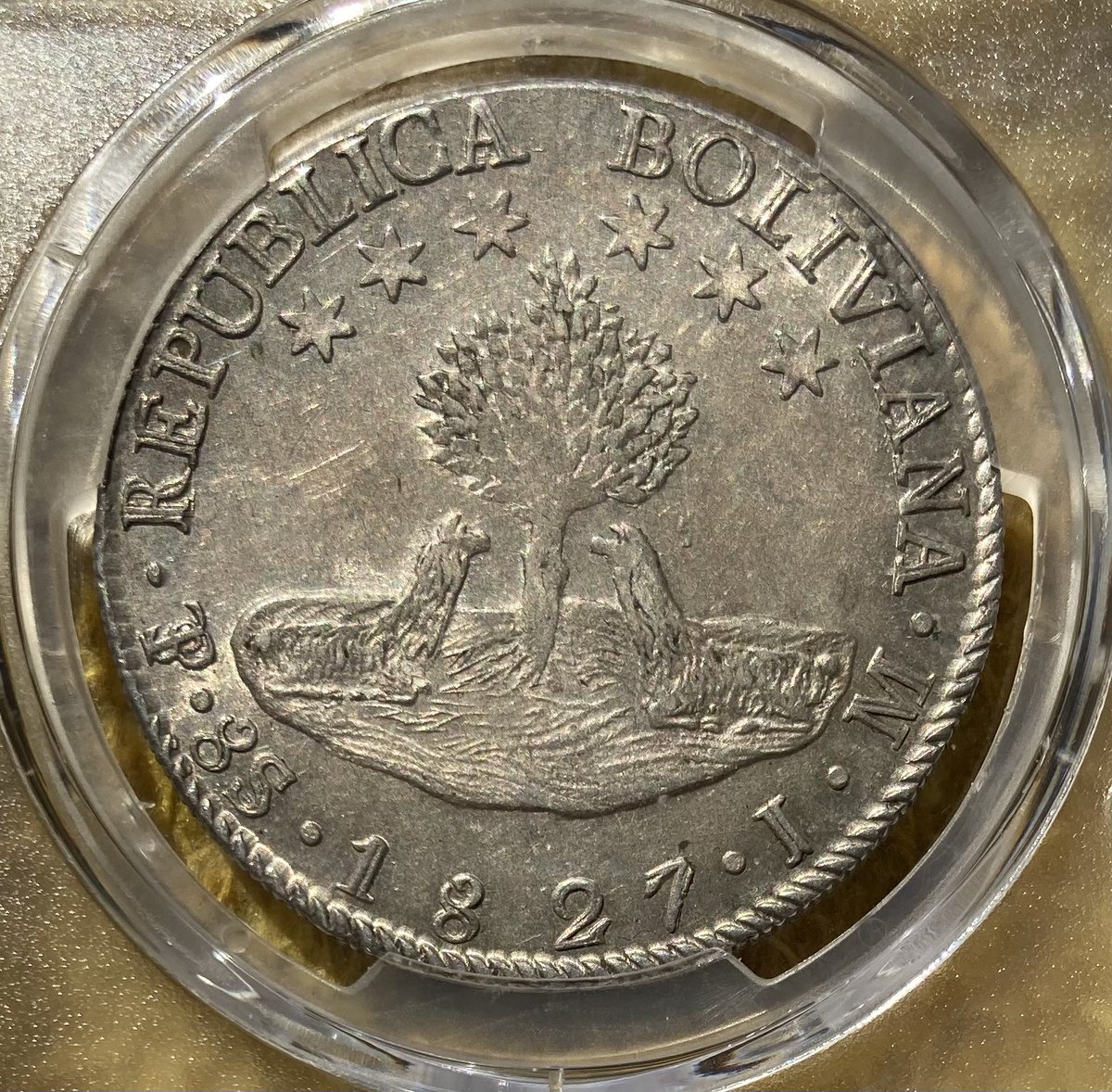 1838年 ボリビア 8ソル銀貨、アンティーク 1838年 ボリビア 8ソル銀貨、アンティーク 1838年 ボリビア 8ソル銀貨