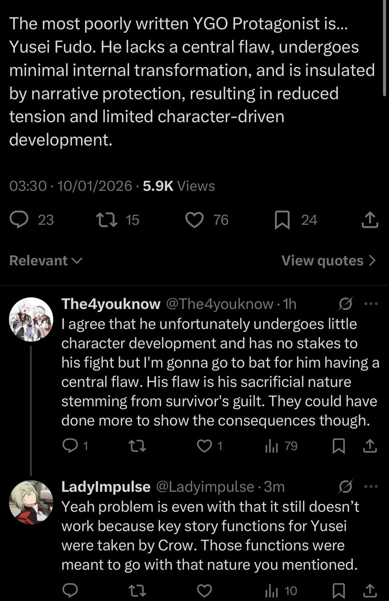 Not only is this the worst take ever but somehow Crow gets in, mfs would get robbed and first thing they do is blame it on crow.

“They could’ve done more to shake the consequences”- literally the final antagonist.

Also lacks a central flaw is so fucking hilarious