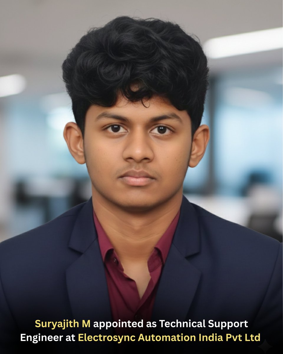 Electrosync2025's tweet photo. 🚀 Please join us in welcoming Suryajith M to the Electrosync Automation India Private Limited team as our newest #TechnicalSupportEngineer specialist. Welcome aboard, Suryajith! 🎉

#newhire #TechnicalSupport #industrialautomation #electrosync https://t.co/a4pWAhPGRx