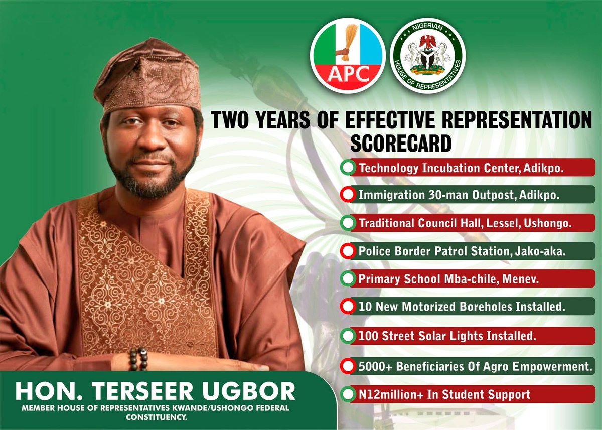 tor_terna's tweet photo. TERSEER UGBOR FIT THE SEAT OF GOVERNOR.

As a first term house of representative member with this scorecard just in two years.

Let us translate this people's oriented leadership to state.

Benue, Terseer Ugbor deserves your blessings for the seat of the governor. https://t.co/5PPdABfXjG