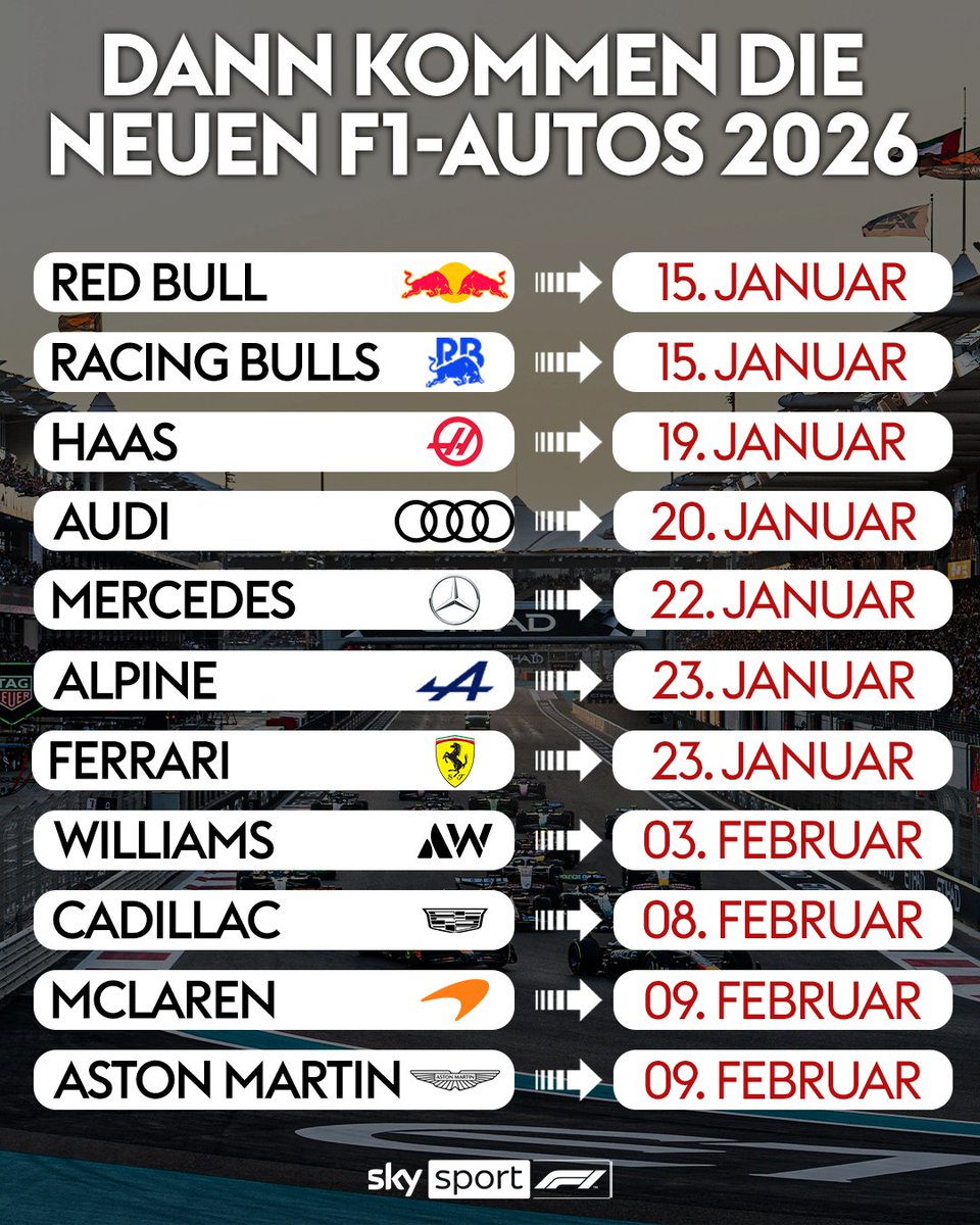 skysportformel1's tweet image. Wir blicken mit Spannung in Richtung Formel-1-Saison 2026! Wie sehen die neuen Boliden der Teams aus? 🤔🏎️

➡️ McLaren hat als letztes Team seinen Launch-Termin preisgegeben! Jetzt stehen die Daten fest! 📅

#Formel1 #CarLaunch #F1