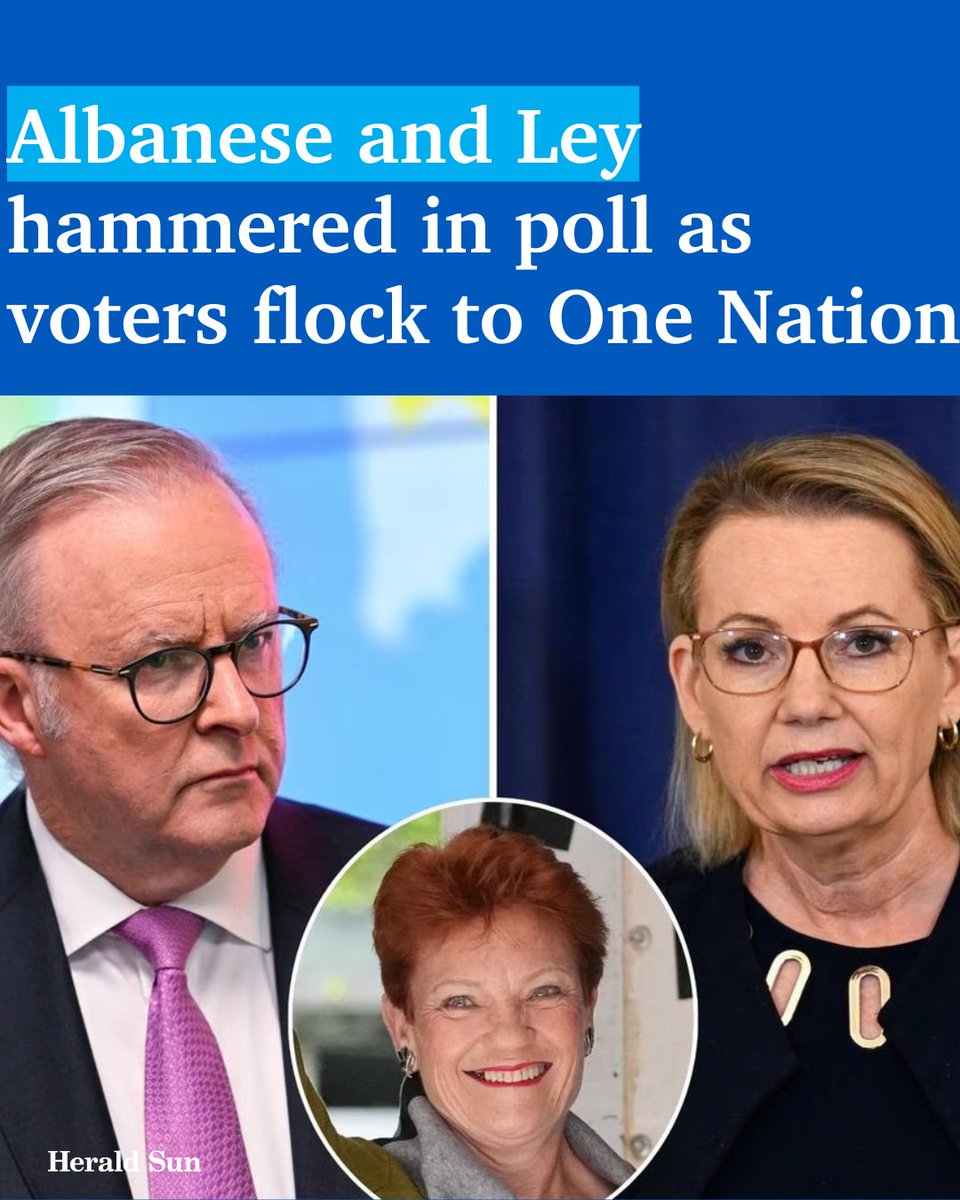 theheraldsun's tweet image. Voters have abandoned Labor and the Coalition in droves following the PM’s delayed response to the Bondi terror attack, delivering Pauline Hanson a staggering 2 million new supporters &amp;gt; bit.ly/49oEn6F
