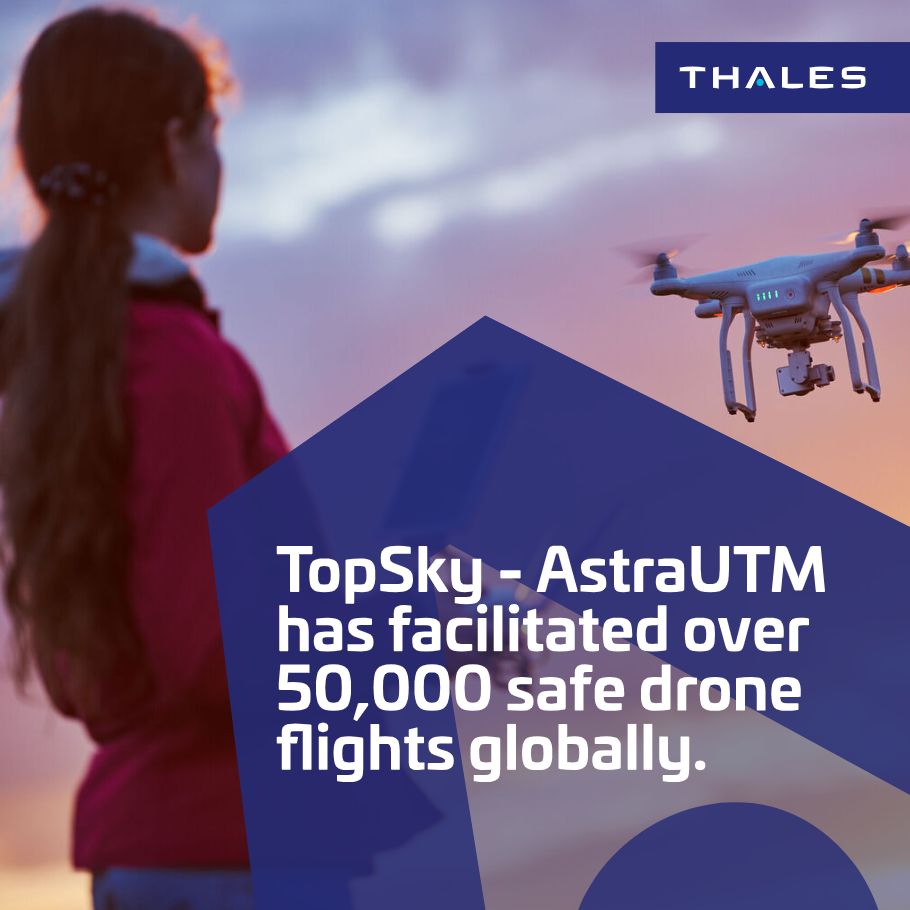 📢 Transforming drone operations worldwide!

Thales’s TopSky - AstraUTM has facilitated over 50,000 safe #drone flights globally.
 
🌐 Dive into how our field-proven, future-ready solutions are setting new standards for drone safety and efficiency: thls.co/r7b450XrFSA