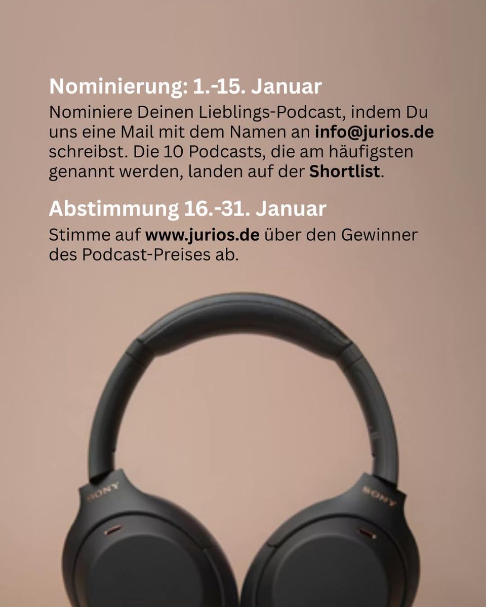JuriosDE's tweet photo. #JURios will's wissen: Was ist der beste Jura-Podcast Deutschlands 2025?

➡Schritt 1: Schicke uns bis zum 15. Januar 2026 den Namen Deines Lieblings-#Podcasts per Mail an info@jurios.de

➡Schritt 2: Stimme vom 16.-31. Januar 2026 auf https://t.co/wbjb2S9CsI über den Gewinner ab https://t.co/JW99pxFllS