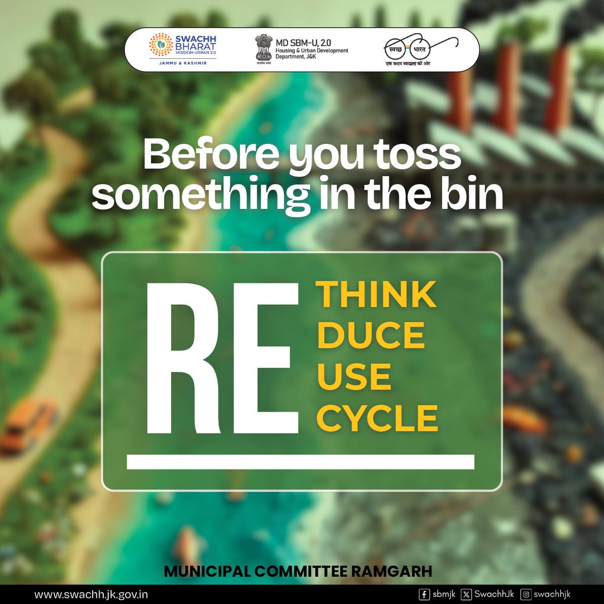 SwachhBharatGov's tweet photo. Make the 3R mantra—Reduce, Reuse, Recycle— your everyday vibe 🌱
Buy less, use smarter, and don’t trash what can be recycled. Small swaps in daily life—refill, rewear, repurpose—add up to big impact. #Reduce #Reuse #Recycle #SwachhBharat https://t.co/4rWEdIVR2q