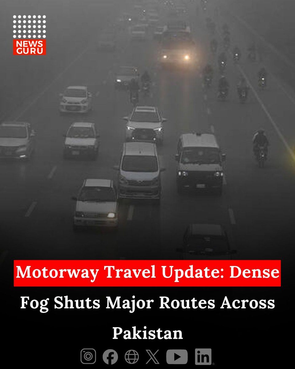 newsgurupk's tweet image. Motorway Travel Update: Dense Fog Shuts Major Routes Across Pakistan

Read more: newsguru.pk/pakistan/motor…

#NewsGuru #MotorwayUpdate #FogAlert #NHMP #TravelAdvisory #TrafficUpdate