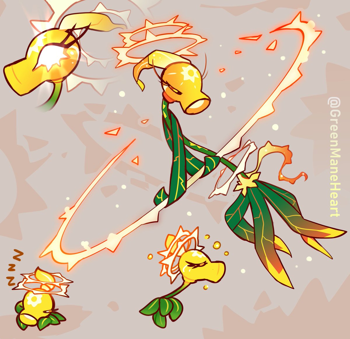 ☀ Solar Pea ☀ 
Been playin Reflourished for a while. Here's her as gw design I suppose :]

#pvzfanart #pvz2reflourished #peashooter #pvzgw2