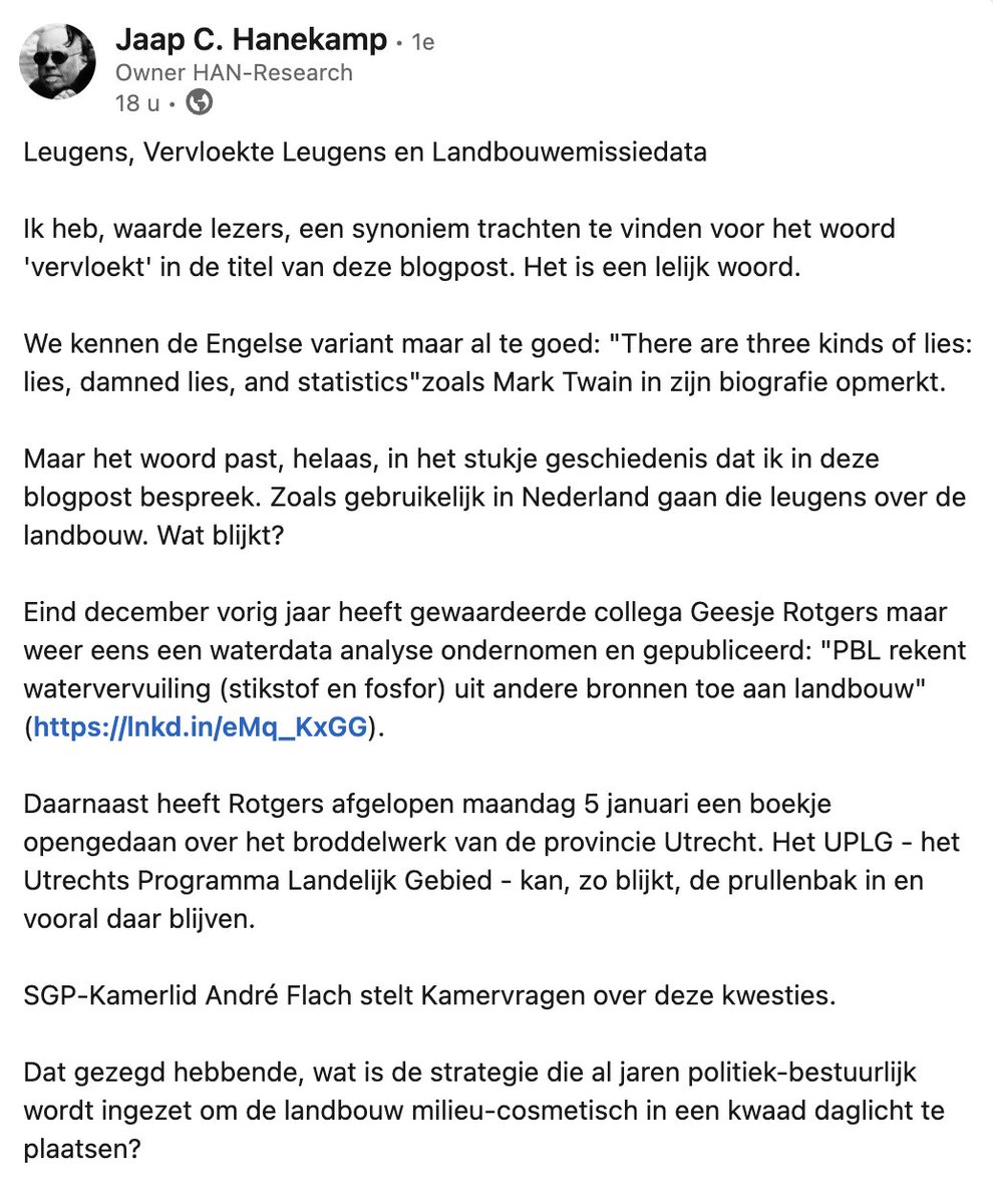 Het CDA gaat regeren. Zou me niet verbazen als Mirjam Sterk minister van Landbouw wordt. De provincie Utrecht sloopt onder haar leiding het platteland. Op basis van leugens. Waar is nu het eerlijke verhaal? 

Wat is politiek toch smerig. linkedin.com/feed/update/ur…