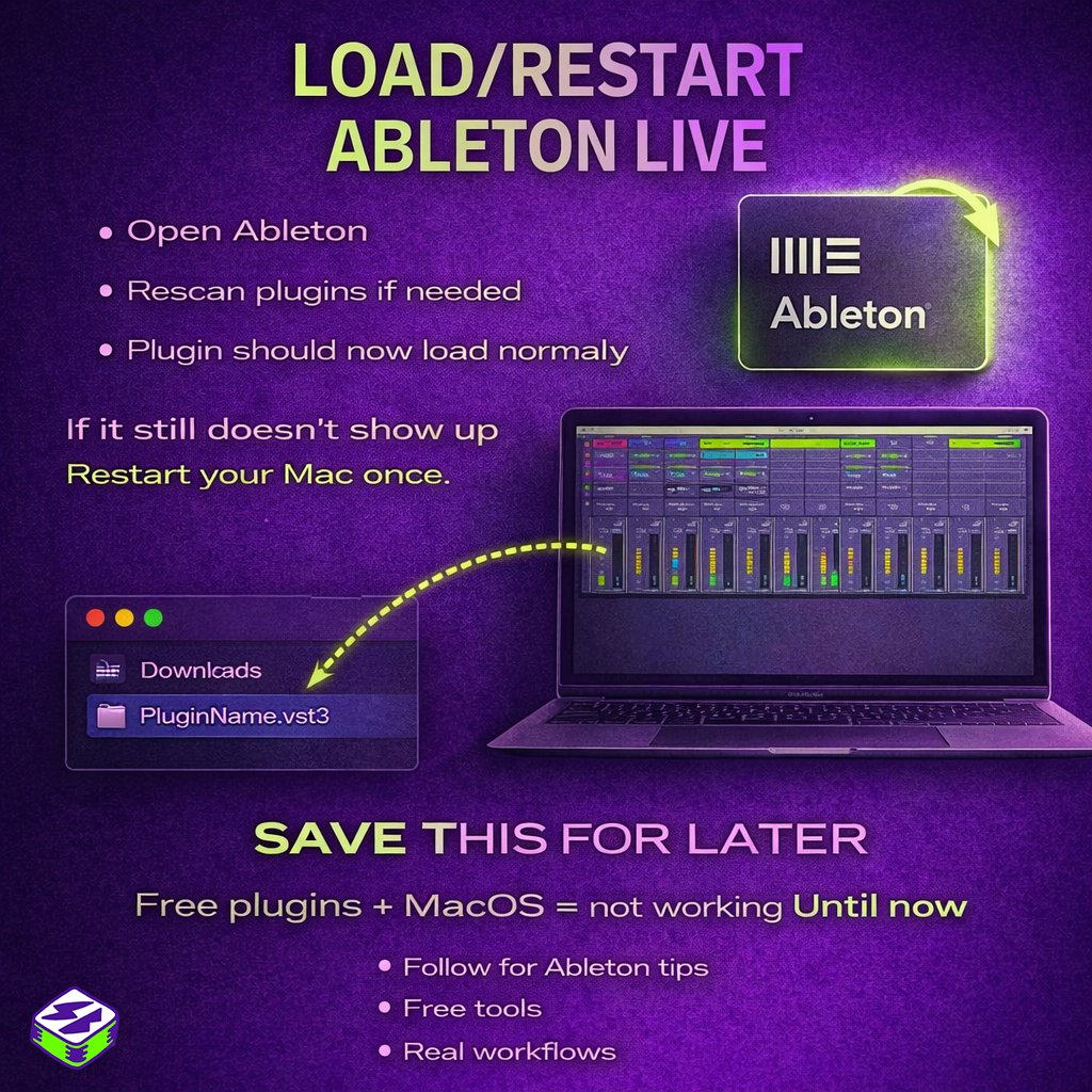 sidebrain's tweet image. Since Apple added an automatic block quarantine for plugins from unidentified developers it can be a bit tricky to install and load free plugins in your DAW.

Here is a step by step

#freeplugins #daw #ableton