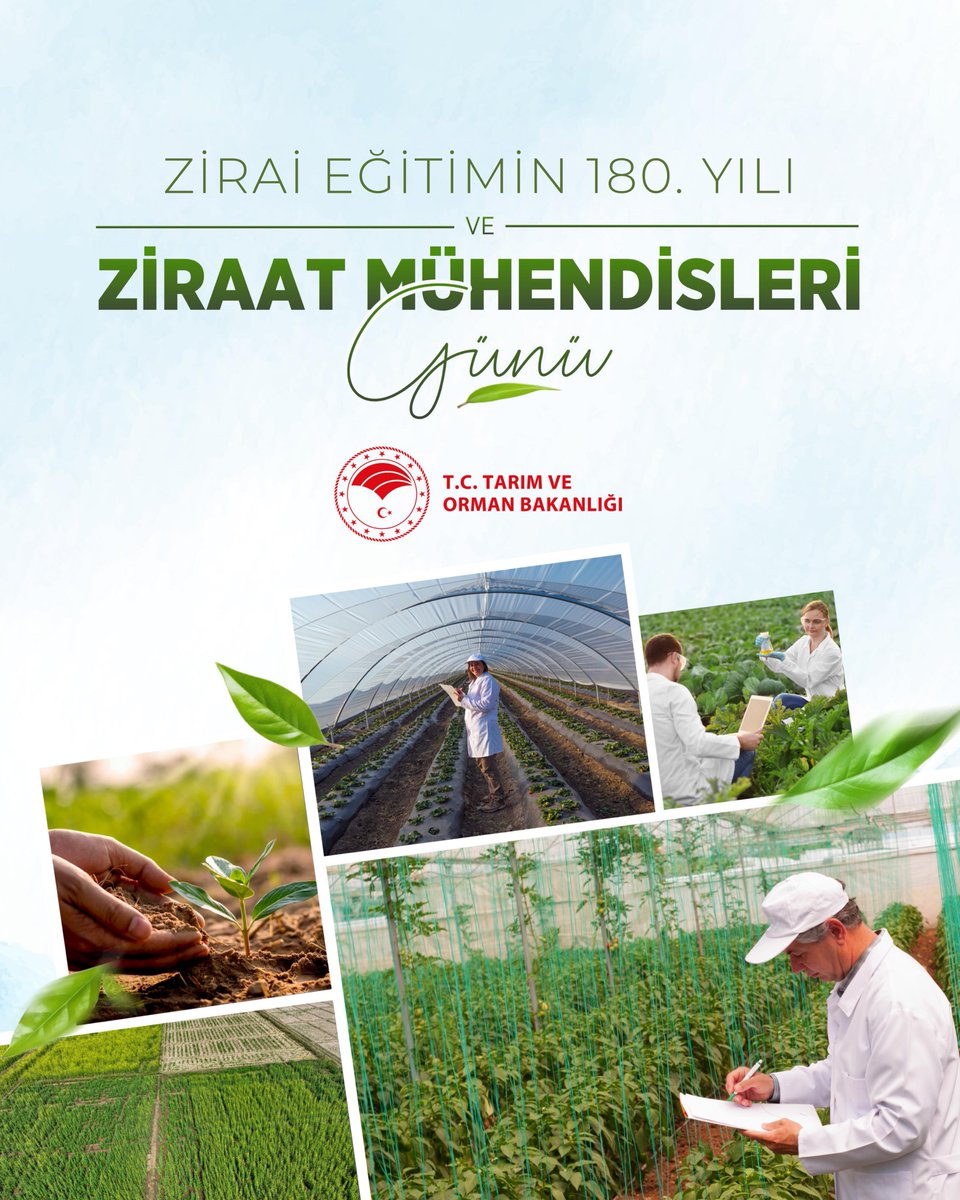 🌱 Bilgiyle yoğrulan toprak, bereketini geleceğe taşır.

📜 Mekteb-i Zirai Şahane ile temelleri atılan zirai eğitim mirasımız bugün 180. yaşında.

👩‍🌾👨‍🌾 Üretimin her aşamasında emeği, bilgisi ve rehberliğiyle çiftçimizin yanında olan tüm ziraat mühendislerimizin 10 Ocak
