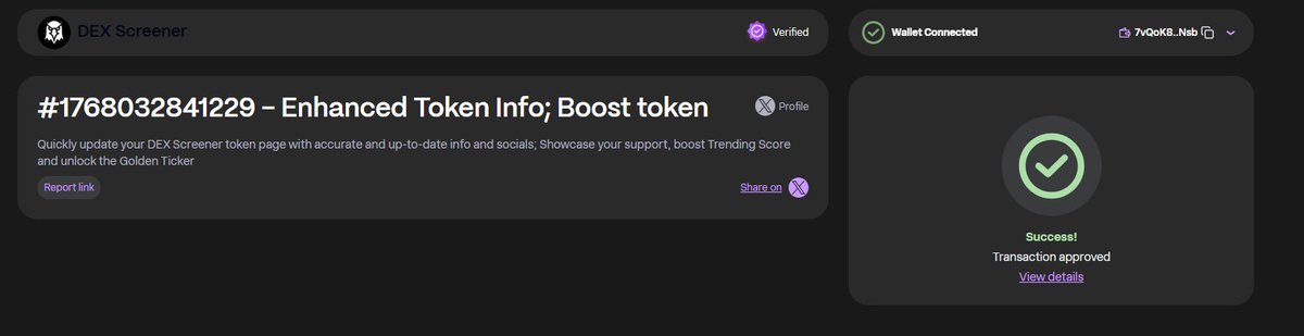 NoteToken's tweet photo. I just made a purchase for the Third Approve Process to Get Verified from @dexscreener using @moonpay 🔥 https://t.co/uyKug2UlLs