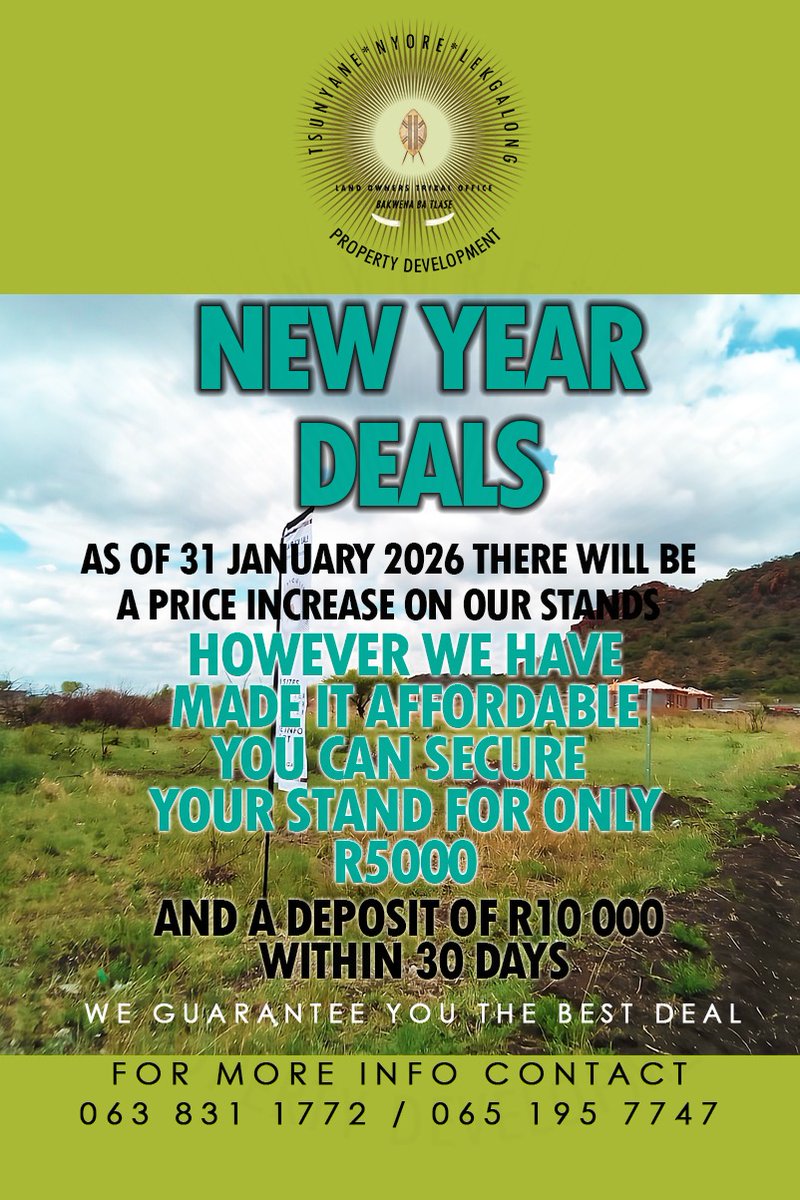 DMafokko's tweet photo. We have 30m×30m for R30k Deposit R15k, acceptable Deposit R10k to secure it is R5k

30m×60m for R60k Deposit is R30k acceptable R20k to secure it is R5k and

 60m×60m for R120k deposit is R60k acceptable R40k to secure is R20k

#LEKGALONG
#LANDANDPLOTS
#RESIDENTIALANDBUSINESS https://t.co/9dYoMEwFNS