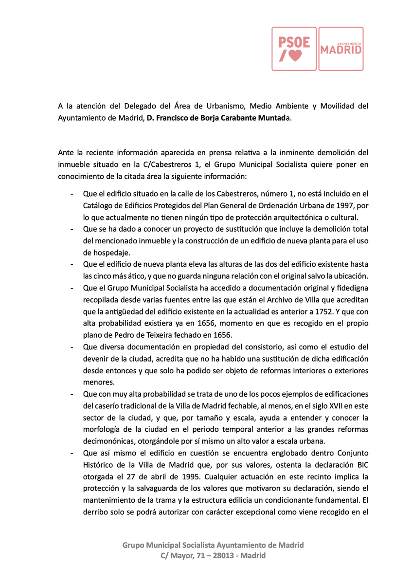 giraldeo's tweet image. Os informo que he solicitado al delegado de Urbanismo, Medio Ambiente y Movilidad de Madrid la suspensión URGENTE e INMEDIATA del derribo de ambos inmuebles, y así lo he registrado. Para su estudio en profundidad y su catalogación por el altísimo valor histórico y tipológico.