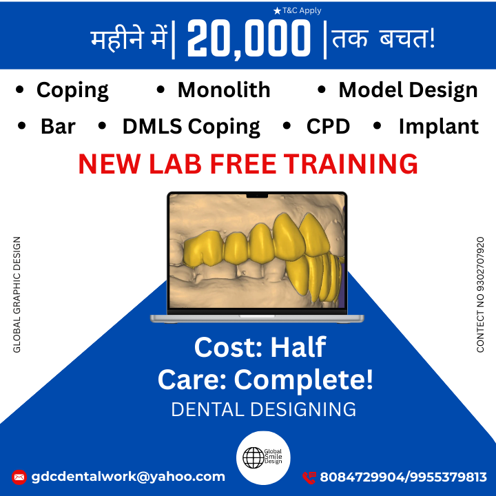 cglobaldesign's tweet photo. महीने में | 20000 | तक बचत !
New Lab Free Training
Are you looking for precision-driven CAD/CAM solutions? Let’s connect!
Please email us at: gdcdentalwork@yahoo.com
#DentalCAD #DentalCAM #DentalDesign #zirconiadenrallab
#GlobalDesignConsultancy #GlobalSmileDesign #GlobalDentalLa https://t.co/ZiqYc7hFSe