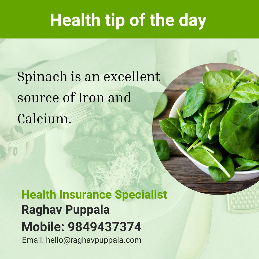 Health tip of the day
#spinach #iron #calcium #healthinsuranceadvisor