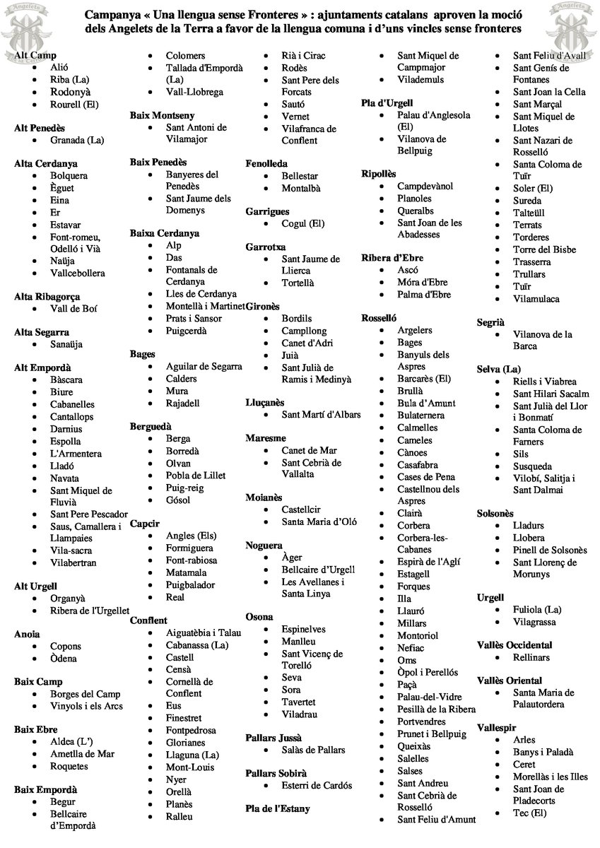 AngeletsTerraCN's tweet image. La campanya “Una llengua sense frontera”, iniciada l’estiu del 2025 per l’associació cultural dels Angelets de la Terra, arriba a la seva recta final amb un acte de lliurament de les mocions el 30 de gener.
Adjunt trobareu la llista de municipis de la Catalunya Nord i de la…