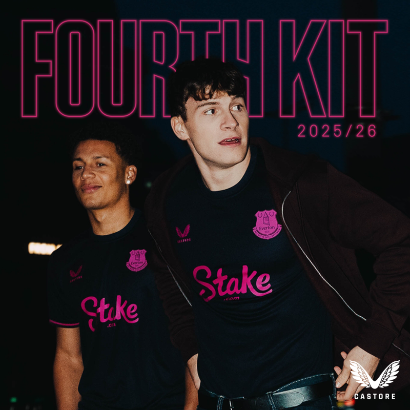 Everton's tweet photo. Castore is kicking off 2026 with a new Everton kit and matchday range that celebrates Hill Dickinson Stadium’s place in one of the most iconic and revered cities in the world. 🤩

Our brand new fourth kit will be worn by our senior teams today and tomorrow. 🔽
