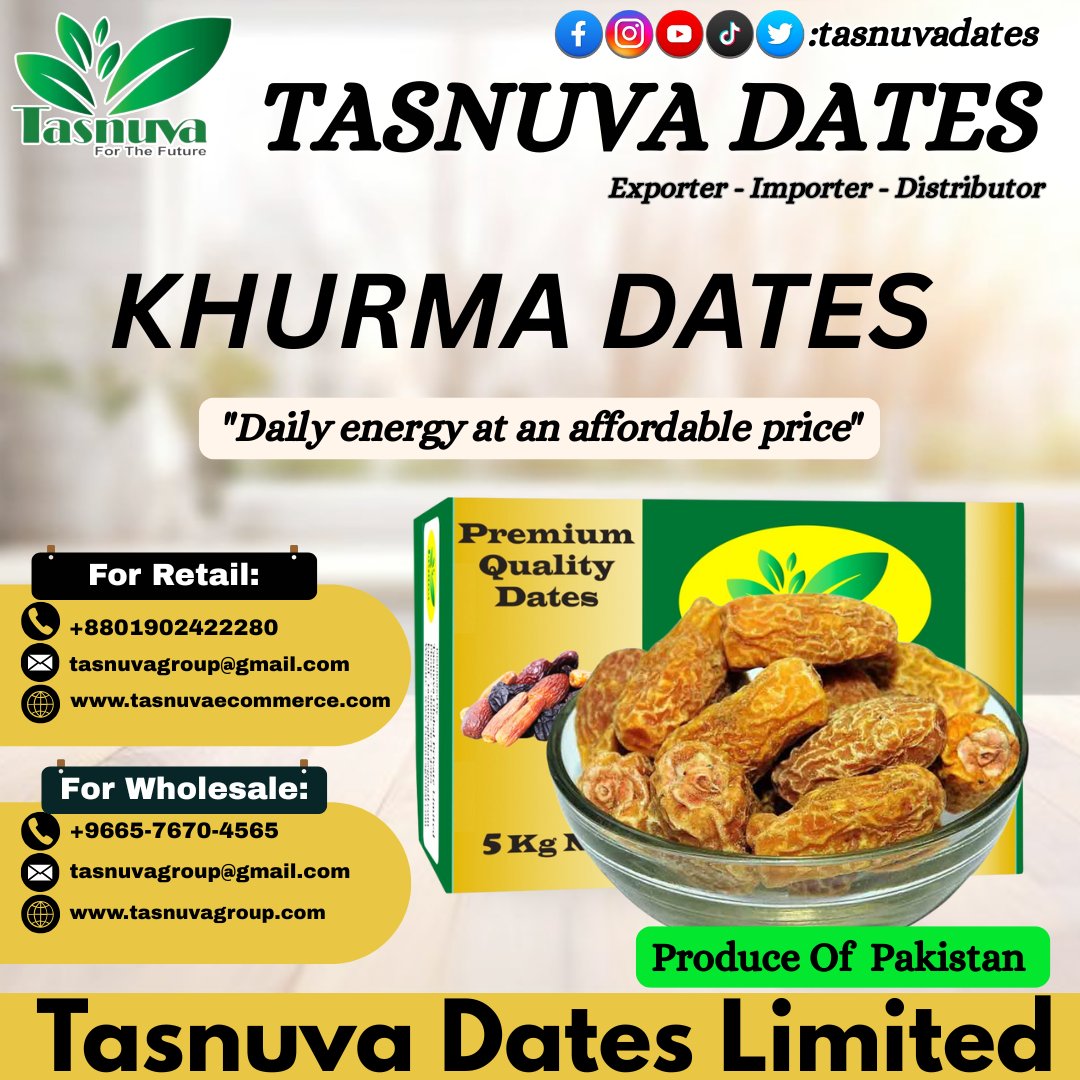 tasnuvadates's tweet photo. Premium Khurma Dates
রমজানসহ প্রতিদিনের খাদ্য তালিকায় রাখার মতো এই খেজুর শরীরের প্রয়োজনীয় এনার্জি জোগাতে সহায়ক। মানসম্মত ও বিশুদ্ধ খেজুরের জন্য Tasnuva Dates-ই হতে পারে আপনার ভরসার নাম।
📌 #RamadanFood
#PremiumDates #Tasnuvadates https://t.co/VvqvjdXGxn