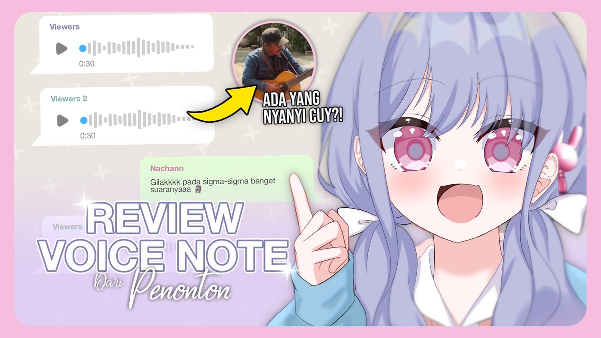 Hai hai, nanti malam aku mau dengerin voice note/rekaman suara dari kalian lho! Kalian bisa kirim nyanyian, gombal, baca puisi, apapun deh!

Penasaran? Nyalain loncengnya dari sekarang yaa 😋✨

📅 - Sabtu, 10 Jan 2026 
⏰ - 20.00 WIB
🔗 - youtube.com/watch?v=VKf65d…

#VTuberId