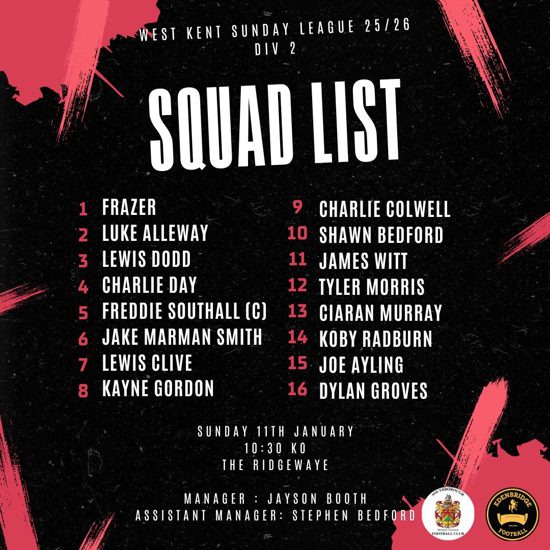 SQUAD ANNOUNCEMENT FOR THIS WEEKENDS GAME VS SOUTHBOROUGH FIRSTS🔴⚫️