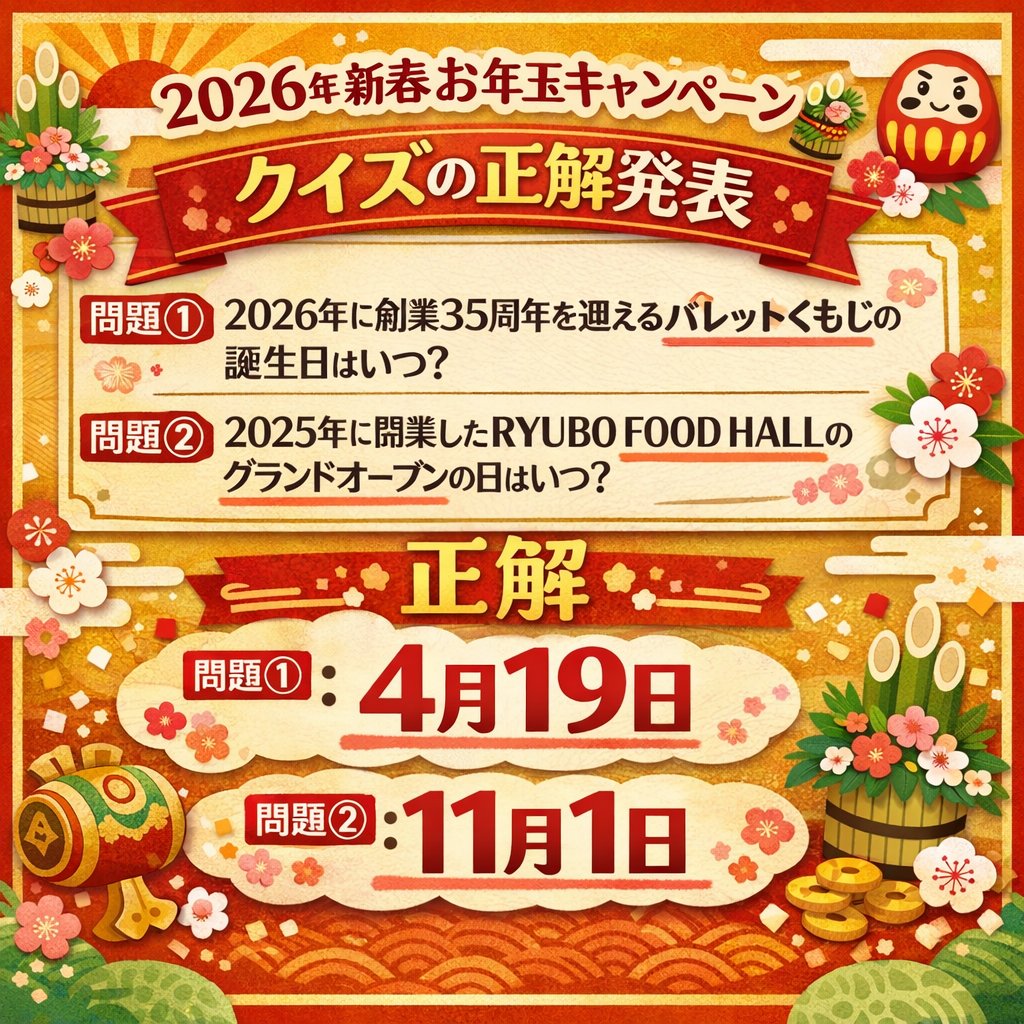 2026年新春お年玉キャンペーンの正解発表！です！ 全問正解者の中から