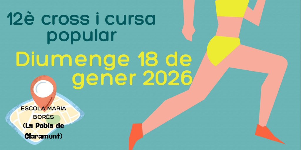 🏃‍♂️✨ Tot a punt per al 12è Cros i Cursa Popular de La Pobla de Claramunt!

Un matí d’esport, bon ambient i diversió per a totes les edats 💪😊

📆 Diumenge 18 de gener
📍 Entorn de l’Escola Maria Borés

ℹ️ Inscripcions 👉 tuit.cat/r6TlA