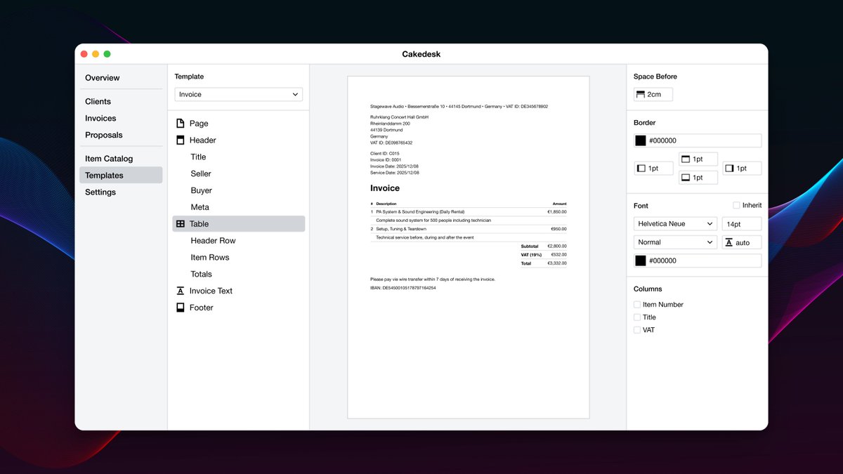 Experimenting with more advanced template customization options for Cakedesk