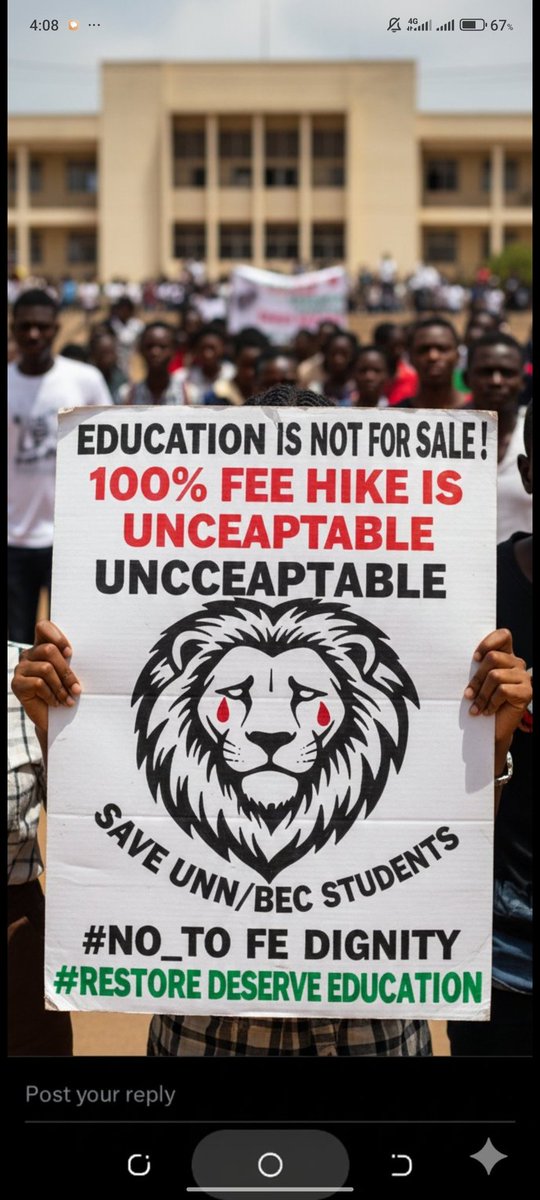Techaccountant's tweet photo. This is Day 2 of lending our Voices to the Murder of Affordable Education. 

The means which is meant to forge us shouldn't be arrow that leaves us in despair. 
EDUCATION IS NOT FOR SALE 

#NoToFeeHike
#NoToUNNFeeIncrement
#SuspendUNNfeeHike
#UNNStudentsSpeak https://t.co/DaCkwHxcHA