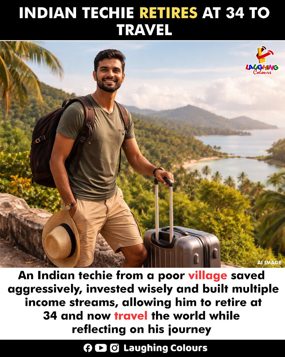 LaughingColours's tweet image. Indian techie retires early 🌍

#IndianTechie #EarlyRetirement #TravelLife #Inspiration #FinancialFreedom #fblifestyle