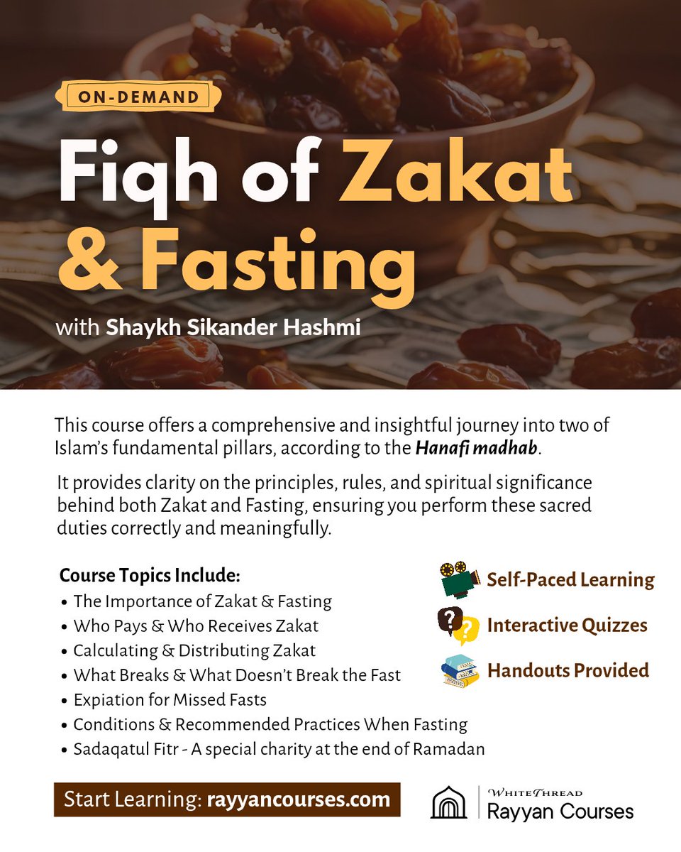 Are You Doing It Right? 🤔💡

Master the essential rulings of Zakat and fasting in this concise, practical, and beginner-friendly course! 
 
Starting learning now:
courses.whitethread.org/courses/fiq112