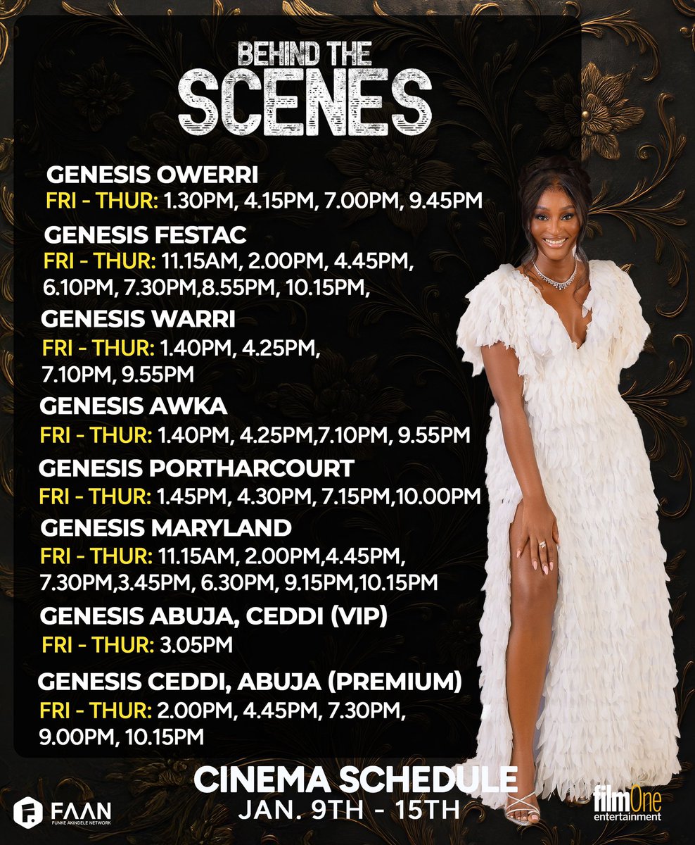 Happy weekend.
Here are the showing times for BEHIND THE SCENES in cinemas nationwide. Watch with your family and friends—it’s a movie for every family.

#BehindTheScenes
#afunkeakindelenetworkproduction