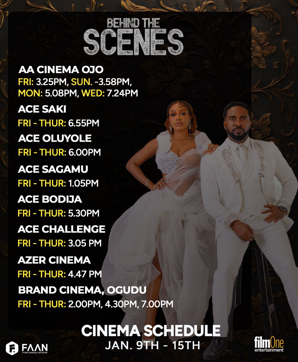 Happy weekend.
Here are the showing times for BEHIND THE SCENES in cinemas nationwide. Watch with your family and friends—it’s a movie for every family.

#BehindTheScenes
#afunkeakindelenetworkproduction