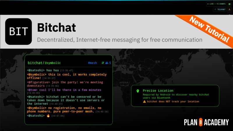 planb_network's tweet photo. Authoritarian Governments may shut down the internet to assert control.

But with freedom tech, you can fight back:

🗣️ Bitchat: P2P messaging with no internet
💰 Cashu: Bitcoin made anonymous.

One could even send Cashu without internet,  via Bitchat 👀

Every tool has trade-offs. Learn them. Use them. Help Freedom Tech!

Enjoy your Saturday and stay sovereign.🧡