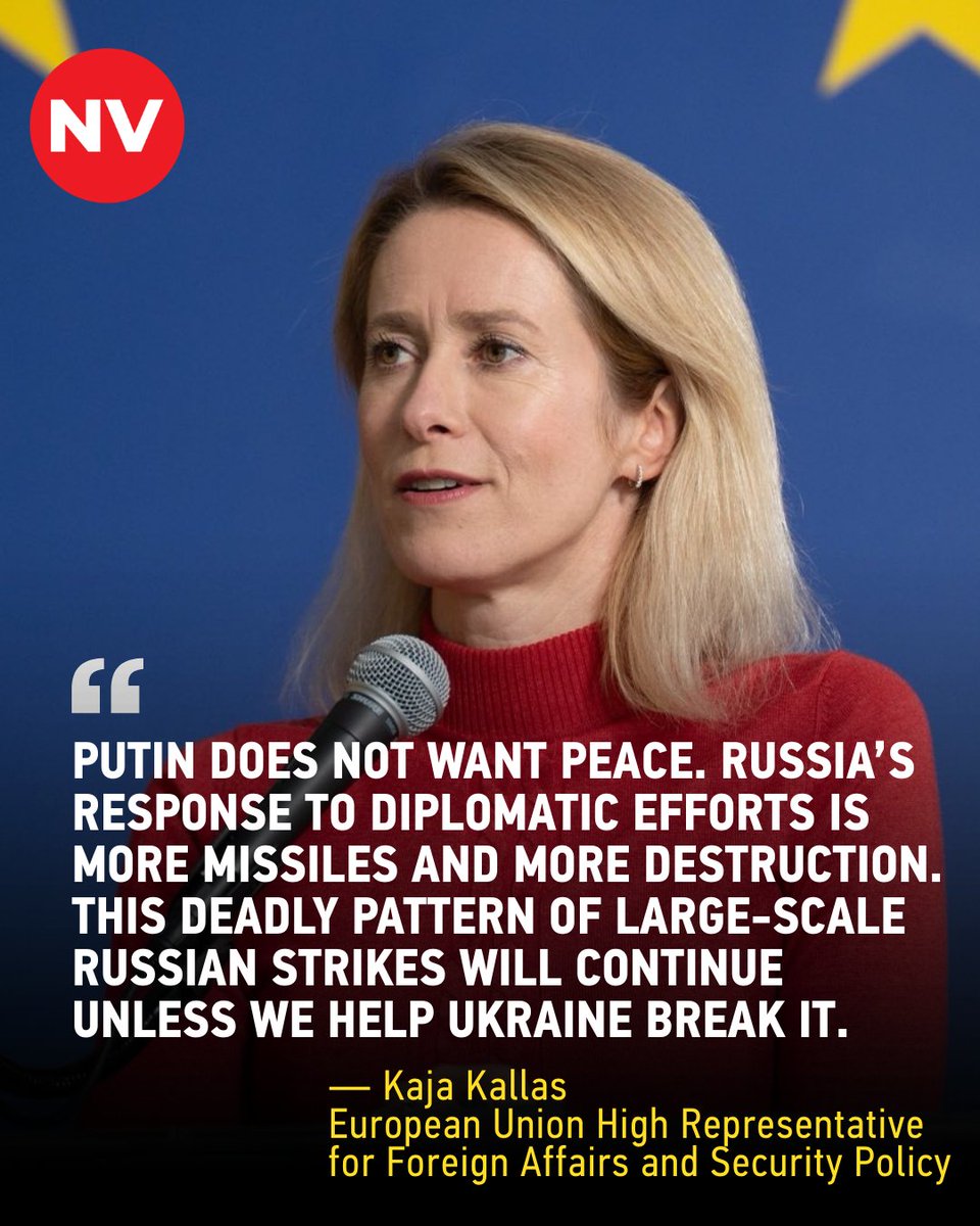 NewVoiceUkraine's tweet image. Russia’s Jan. 9 missile strike on Ukraine using a medium-range Oreshnik ballistic missile marks a clear escalation and should be viewed as a warning to Europe and the United States, European Union High Representative for Foreign Affairs and Security Policy Kaja Kallas said.