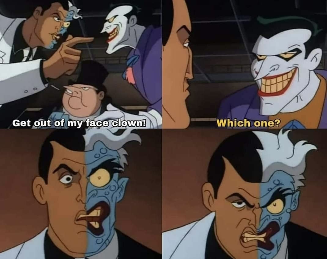 AbsoluteBatGal's tweet image. The best part of this is how genuinely offended Two-Face gets
