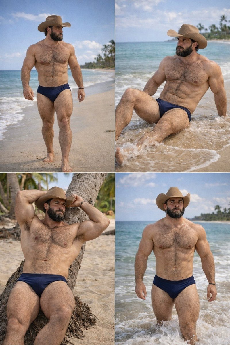 SamTreinador's tweet image. Good morning, the saga of the cowboy in Speedos continues.