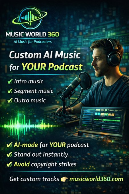 MusicWorld360x's tweet image. #Podcasters 🎙️
Stop using generic intro music.
We create custom AI music for:
✔ Podcast intros
✔ Segment music
✔ Outros
WhatsApp: wa.me/27823185410?te…
Sound professional. Avoid copyright strikes.

#music #radio #radioapple #streaming