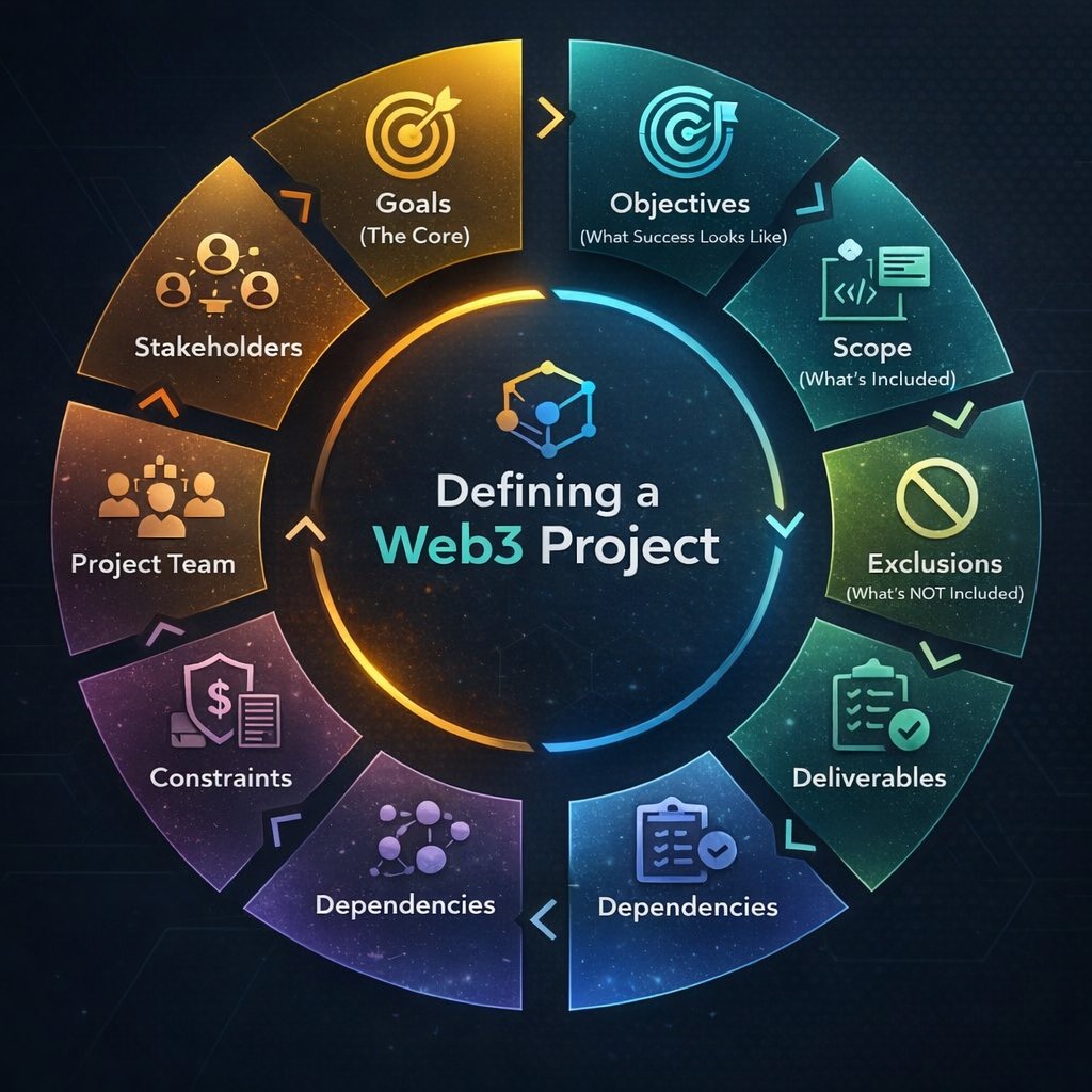 If your team can’t explain the project in one page, the market won’t understand it in one launch.

Most Web3 founders think their problem is execution.
It’s not.
It’s definition.

1️⃣ Goals (The Core)

Why does this project exist?
This is the north star.

Examples:

-Onboard 1M