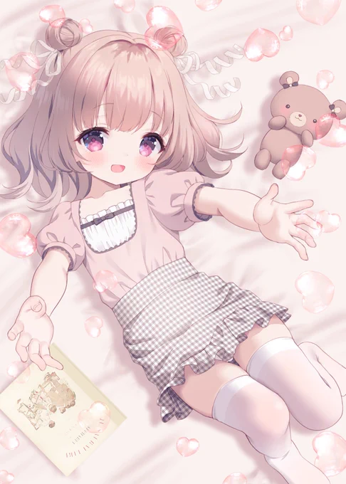 #2026年になったのでフォロワーさんに自己紹介しようぜ □└│体型、白ニーソ、ガーリーな世界観が好きなイラストレーターです.⋆𝜗𝜚.†⋆ 改めてオリキャラもご紹介 クマ耳風おだんごの"このかちゃん" ピンク髪のうさ耳看板娘"ロシェちゃん" 薄紫髪のうさ耳看板娘"メルヴィナちゃん"