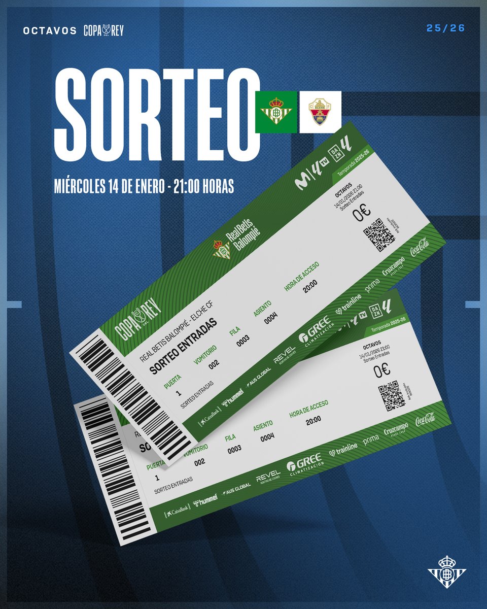 RealBetis's tweet image. ¡Sorteamos 2 entradas para el #RealBetisElche entre todos los que hagáis repost a esta publicación! 🎟