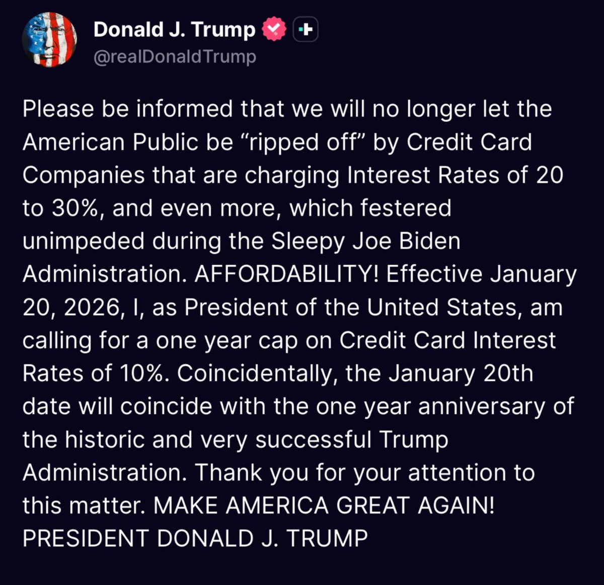 Manpolene's tweet image. We will no longer let the American Public be “ripped off”. Affordability! This is the kind of leadership you get when you elect someone who genuinely care about your well being.