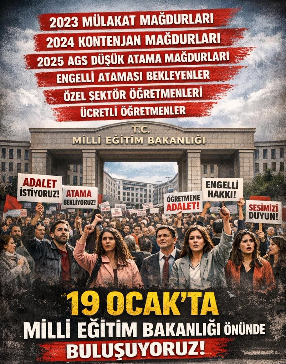 Mücadele dersini öğretmenler veriyor.
Öğretmenlik mesleğine, haklarına sahip çıkmak için; #19OcakMEBönündeBuluşuyoruz